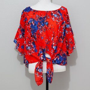 Asvivid Womens Floral Print 3/4 Flare Sleeve Off the Shoulder Blouse Size Small